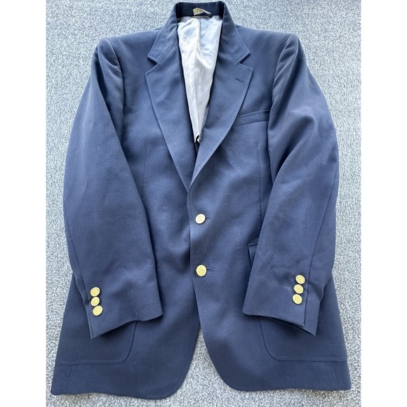 Sansabelt Blazer Mens 40 Navy Blue Gold Buttons Suit Jacket Sports Coat Business - Picture 1 of 16